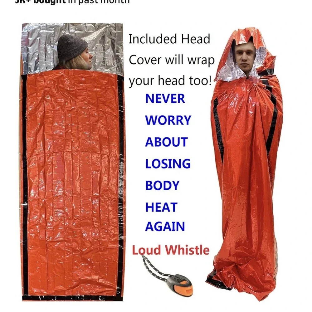 Leberna Emergency Sleeping Bag Thermal Mylar Bivy Sack Orange Survival Kit
